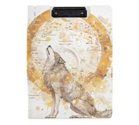 Clipboard Mechanical Cyber Style Wolf Music Notes Gold A4 Clipboard with Padfolio Horizontal and Vertical Double Clips School Clip Board with Cover