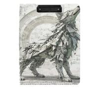 Clipboard Mechanical Style Cybernetic Music Notes Wolf Silver A4 Clipboard Folio Double Metal Clips Pen Holder Nursing Clip Board with Cover