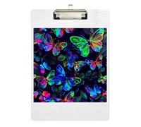 Clipboard Neon Butterfly Black Cute Clip Boards Wordpad Clipboards Standard Size for Classrooms, Restaurants, School, Low Profile Gold Clip Retractable Hanging Tab 12.5 x 9 Inches