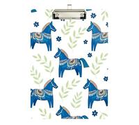 Clipboard Nordic Blue Horse White Cute Clip Board for Nurses Teachers Coaches A4 Standard Size Clip Boards Low Profile Silver Clip Retractable Hanging Tab