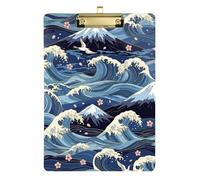 Clipboard Ocean Waves Snow Mountain Cute Clipboard for Students, Women, Man Travel Clipboards, A4 Letter Size 12.5 x 9 Inches Gold Clip, Gold12x9in