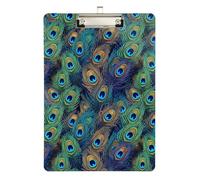 Clipboard Peacock Feathers Green Writing Clipboards for Students, Women, Man Hardboard Clipboards Standard Size Low Profile Gold Clip Retractable Hanging Tab