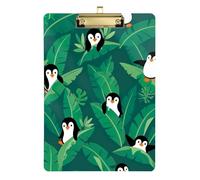 Clipboard Penguins Tropical Leaves Green Cute Clipboard for Teacher Student Lawyer Nurse A4 Standard Size Clip Board Low Profile Gold Clip Retractable Hanging Tab