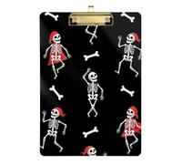 Clipboard Playful Dancing Skeletons Bones Black Fashion Clipboards for Women Men Teachers Nurses A4 Standard Size Clip Boards Low Profile Gold Clip Retractable Hanging Tab