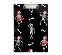 Clipboard Playful Dancing Skeletons Bones Black Fashion Clipboards Hanging Clipboards A4 Standard Size for Teacher Student Lawyer Nurse, Low Profile Gold Clip Retractable Hanging Tab
