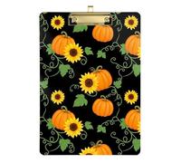 Clipboard Pumpkins Yellow Sunflowers Black Cute Clip Board A4 Standard Size Clip Board for Women Men Office Supplies, Low Profile Gold Clip Retractable Hanging Tab