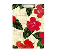 Clipboard Red Hibiscus Flowers Decorative Clipboards Hardboard Clipboard Standard Size for Nurses, Lawyers, Doctor Offices, Low Profile Gold Clip Retractable Hanging Tab