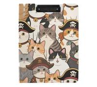 Clipboard Retro Cartoon Pirates Cat A4 Clipboard Binder Double Metal Clips Pen Holder Nursing Clip Board with Hard Cover