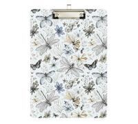 Clipboard Retro Flowers Dragonfly Writing Clipboard A4 Standard Size Clip Board for Women Men Office Supplies, Low Profile Silver Clip Retractable Hanging Tab