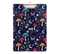 Clipboard Retro Mushroom Floral Blue Cute Clipboard Standard A4 Letter Size Clipboards for Nurses, Lawyers, Doctor Offices, A4 Letter Size 12.5 x 9 Inches Silver Clip