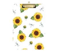 Clipboard Retro Sunflower Dragonfly White Cute Clip Board Hanging Clipboards A4 Standard Size for Women Men Office Supplies, Low Profile Gold Clip Retractable Hanging Tab