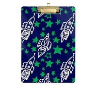 Clipboard Spaceships Dark Blue Decorative Clipboard for Women Men Teachers Nurses A4 Standard Size Clip Boards Low Profile Gold Clip Retractable Hanging Tab