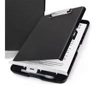 Clipboard Storage Case A4 Size with Pen Holder Black Plastic Clipboard Folder with Paper Clip & Compartments Portable Writing Board for Office, School, Home Use Durable PP Box