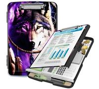 Clipboard Storage with Pen Holder -BFDHGQZC High Capacity Plastic Nursing Clipboard with File Folder Storage with Heavy Duty Clips for Teacher,Doctor,Offices,Dream Chasing Wolf