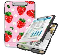 Clipboard Storage with Pen Holder -BFDHGQZC High Capacity Plastic Nursing Clipboard with File Folder Storage with Heavy Duty Clips for Teacher,Doctor,Offices,Pink Strawberry