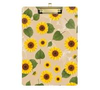 Clipboard Sunflowers Yellow Petals Writing Board for Classrooms, Restaurants, School Cute Decorative Letter Size Clipboards Low Profile Gold Clip Retractable Hanging Tab
