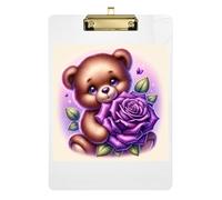 Clipboard Tedder Bear Flower Violet Cute Clip Boards for Women Men Teachers Nurses Letter Size Clipboard Low Profile Gold Clip Retractable Hanging Tab 12.5 x 9 Inches