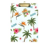 Clipboard Tropical Palm Hibiscus White Cute Clipboards for Classrooms, Restaurants, School A4 Standard Size Clipboards Hardboard Low Profile Gold Clip Retractable Hanging Tab