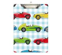 Clipboard Vintage Race Cars Plaid Writing Clipboard for Nurses Teachers Coaches Cute Decorative Letter Size Clipboards, A4 Letter Size 12.5 x 9 Inches Silver Clip, Silver12x9in