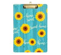 Clipboard Vintage Yellow Sunflowers Turquoise Cute Clip Board for Teachers, Students, Nurses Wordpad Clipboards Standard Size Low Profile Gold Clip Retractable Hanging Tab