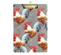 Clipboard Watercolor Rooster Gray Writing Board Paperboard Chic Design Clipboards for Nurses, Lawyers, Doctor Offices, A4 Letter Size 12.5 x 9 Inches Gold Clip, Gold12x9in