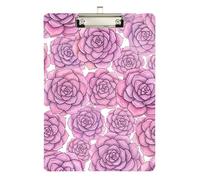 Clipboard Watercolor Succulents Purple Writing Clipboard for Women Men Teachers Nurses Cute Decorative Letter Size Clipboards Low Profile Silver Clip Retractable Hanging Tab