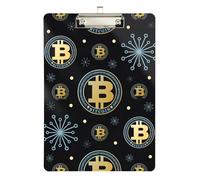 Clipboard Waterproof Low Profile Clip Standard A4 Letter Size Office Hardboard 12.5" L x 9" W Bitcoin Winter Digital Pattern
