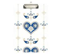Clipboard Waterproof Low Profile Clip Standard A4 Letter Size Office Hardboard 12.5" L x 9" W Blue Gold Evil Eye Pattern