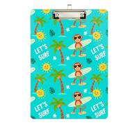 Clipboard Waterproof Low Profile Clip Standard A4 Letter Size Office Hardboard 12.5" L x 9" W Cartoon Monkey Surfing