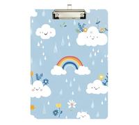 Clipboard Waterproof Low Profile Clip Standard A4 Letter Size Office Hardboard 12.5" L x 9" W Cheerful Clouds Rainbow
