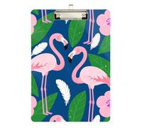 Clipboard Waterproof Low Profile Clip Standard A4 Letter Size Office Hardboard 12.5" L x 9" W Flamingos Tropical Leaves