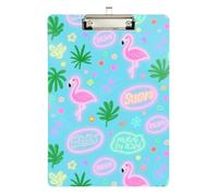 Clipboard Waterproof Low Profile Clip Standard A4 Letter Size Office Hardboard 12.5" L x 9" W Flamingos