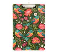 Clipboard Waterproof Low Profile Clip Standard A4 Letter Size Office Hardboard 12.5" L x 9" W Flowers Birds Green