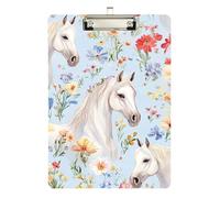Clipboard Waterproof Low Profile Clip Standard A4 Letter Size Office Hardboard 12.5" L x 9" W Flowers Horses Beautiful