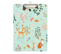 Clipboard Waterproof Low Profile Clip Standard A4 Letter Size Office Hardboard 12.5" L x 9" W Forestland Creatures Pattern