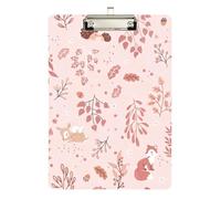 Clipboard Waterproof Low Profile Clip Standard A4 Letter Size Office Hardboard 12.5" L x 9" W Forestland Creatures Pattern Pink