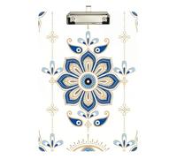 Clipboard Waterproof Low Profile Clip Standard A4 Letter Size Office Hardboard 12.5" L x 9" W Gold Evil Eye Mandala Pattern