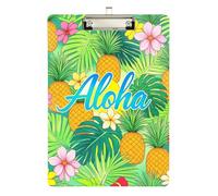 Clipboard Waterproof Low Profile Clip Standard A4 Letter Size Office Hardboard 12.5" L x 9" W Hello Tropical Hawaii Pineapple