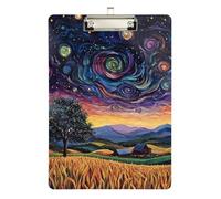 Clipboard Waterproof Low Profile Clip Standard A4 Letter Size Office Hardboard 12.5" L x 9" W Night Sky Countryside Swirling Stars
