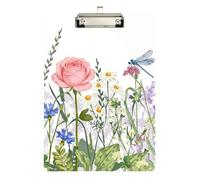 Clipboard Waterproof Low Profile Clip Standard A4 Letter Size Office Hardboard 12.5" L x 9" W Pink Rose Wildflower Meadow