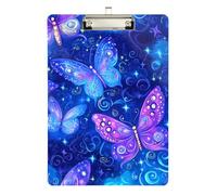 Clipboard Waterproof Low Profile Clip Standard A4 Letter Size Office Hardboard 12.5" L x 9" W Purple Blue Butterflies Dreamy