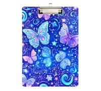 Clipboard Waterproof Low Profile Clip Standard A4 Letter Size Office Hardboard 12.5" L x 9" W Purple Blue Butterflies