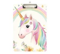 Clipboard Waterproof Low Profile Clip Standard A4 Letter Size Office Hardboard 12.5" L x 9" W Rainbow Unicorns