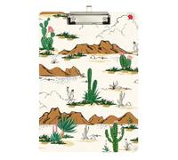 Clipboard Waterproof Low Profile Clip Standard A4 Letter Size Office Hardboard 12.5" L x 9" W Saguaro Cactus Desert Pattern