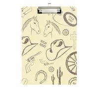 Clipboard Waterproof Low Profile Clip Standard A4 Letter Size Office Hardboard 12.5" L x 9" W Vintage Wild West Pattern
