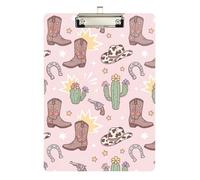 Clipboard Waterproof Low Profile Clip Standard A4 Letter Size Office Hardboard 12.5" L x 9" W Western Cowboy Cartoon Cactus