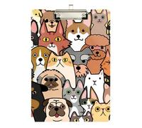 Clipboard Waterproof Low Profile Clip Standard A4 Letter Size Office Hardboard 12.5" L x 9" W Whimsical Cats and Dogs Doodle Pattern