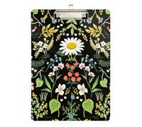Clipboard Waterproof Low Profile Clip Standard A4 Letter Size Office Hardboard 12.5" L x 9" W White Daisy Wildflower Pattern