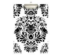 Clipboard Waterproof Low Profile Clip Standard A4 Letter Size Office Hardboard12.5 L x 9" W Black Floral Motif Pattern