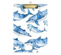 Clipboard Whale Blue Fashion Clipboard A4 Standard Size Clipboards Hardboard for Students, Women, Man, 12.5 x 9 Inches Gold Clip